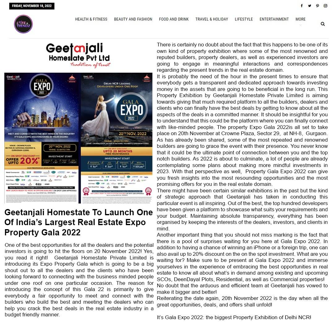 Geetanjali Homestate To LaunchOne One Of India's Largest Real Estate Expo Property Gala 2022