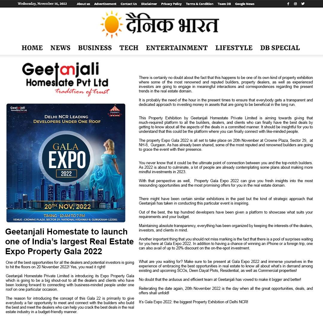 Geetanjali Homestate to launch one of Indiaâ€™s largest Real Estate Expo Property Gala 2022