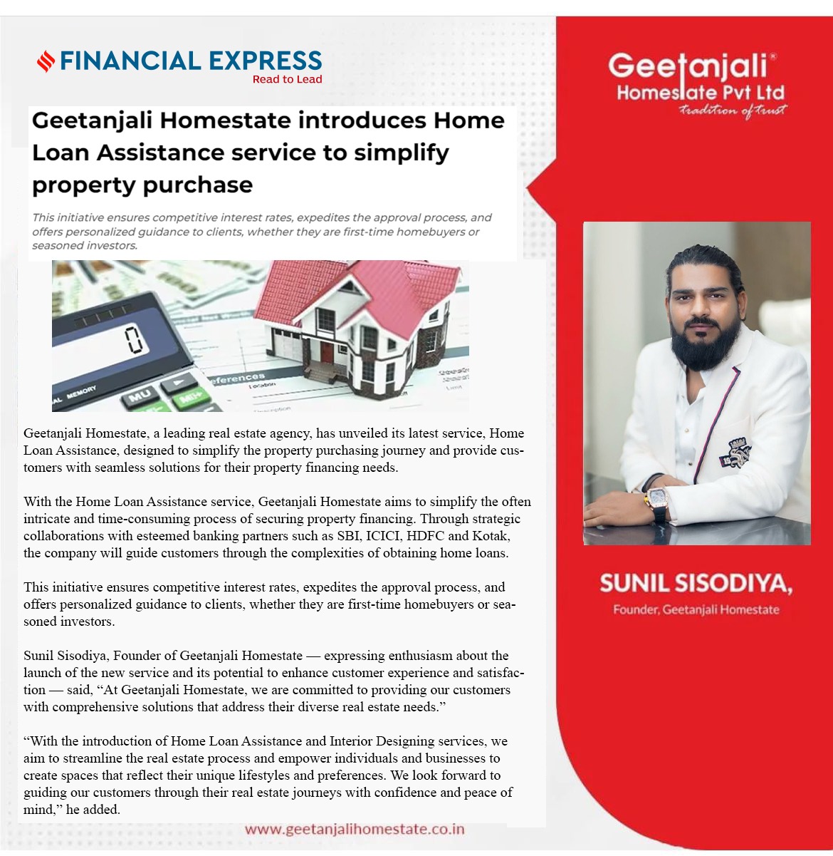 Geetanjali Homestate Introduces Home Loan Assistance Service to Simplify Property Purchases