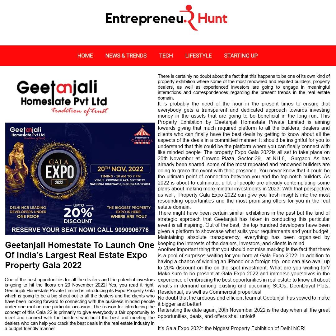 Geetanjali Homestate to launch one of Indiaâ€™s largest Real Estate Expo Property Gala 2022