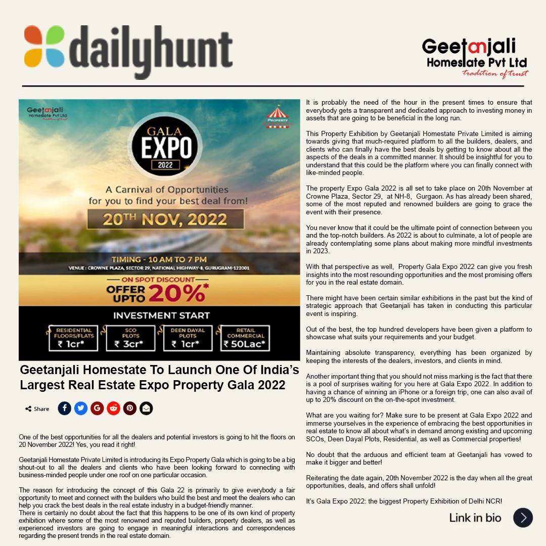 Geetanjali Homestate to launch one of Indiaâ€™s largest Real Estate Expo Property Gala 2022