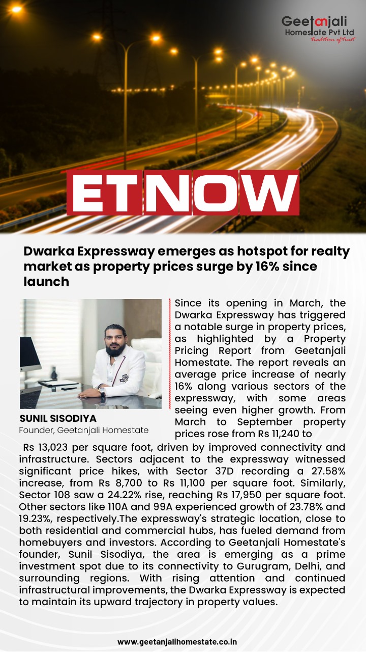 Dwarka Expressway emerges as hotspot for realty market as property prices surge by 16% since launch